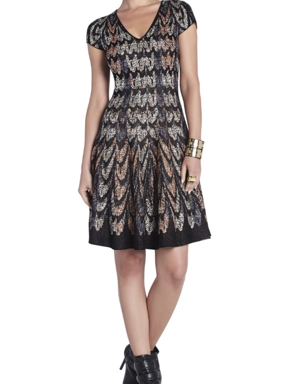 BCBG MAXAZRIA Violet Feather Cascade Jacquard A-Line Women's Dress Size S